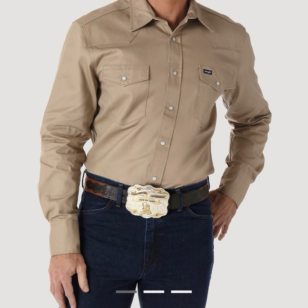 Wrangler long sleeve twill solid khaki shirt XXL